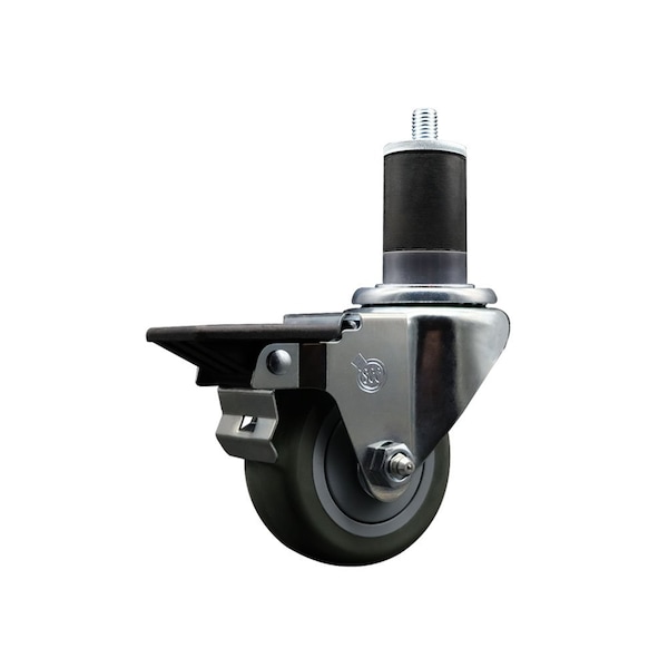 3'' Gray Poly Swivel 1-5/8'' Expanding Stem Caster with Brake